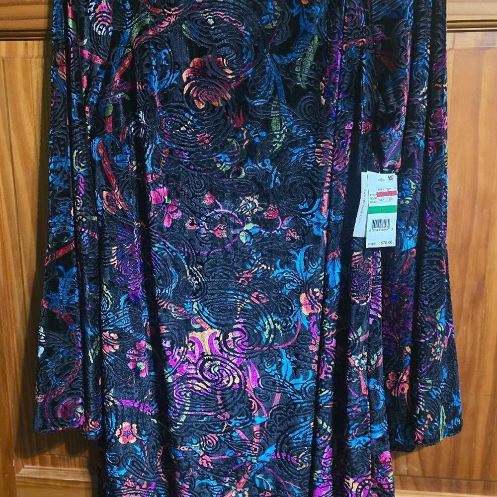 ECI Shift Dress L Textured Burnout Velvet Bell Sleeve Lined Whimsigoth Fairy